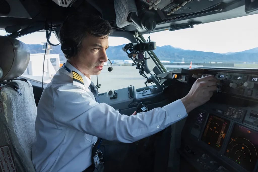 Nathan Fielder in the cockpit of a real plane.