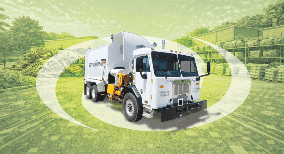 New Way garbage truck featuring the company’s visual identity.